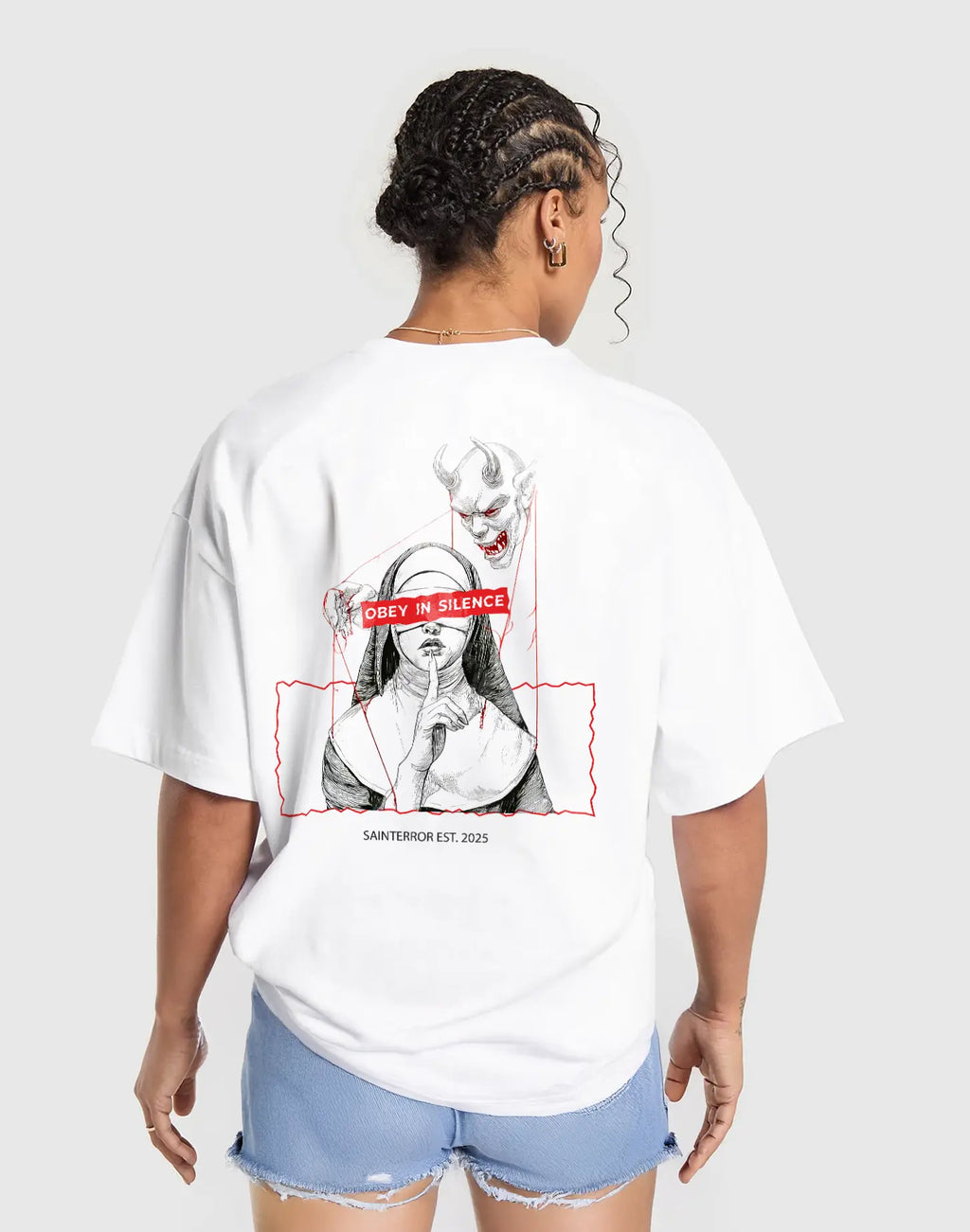 OBEY IN SILENCE – Manipulation Graphic Oversized Tee